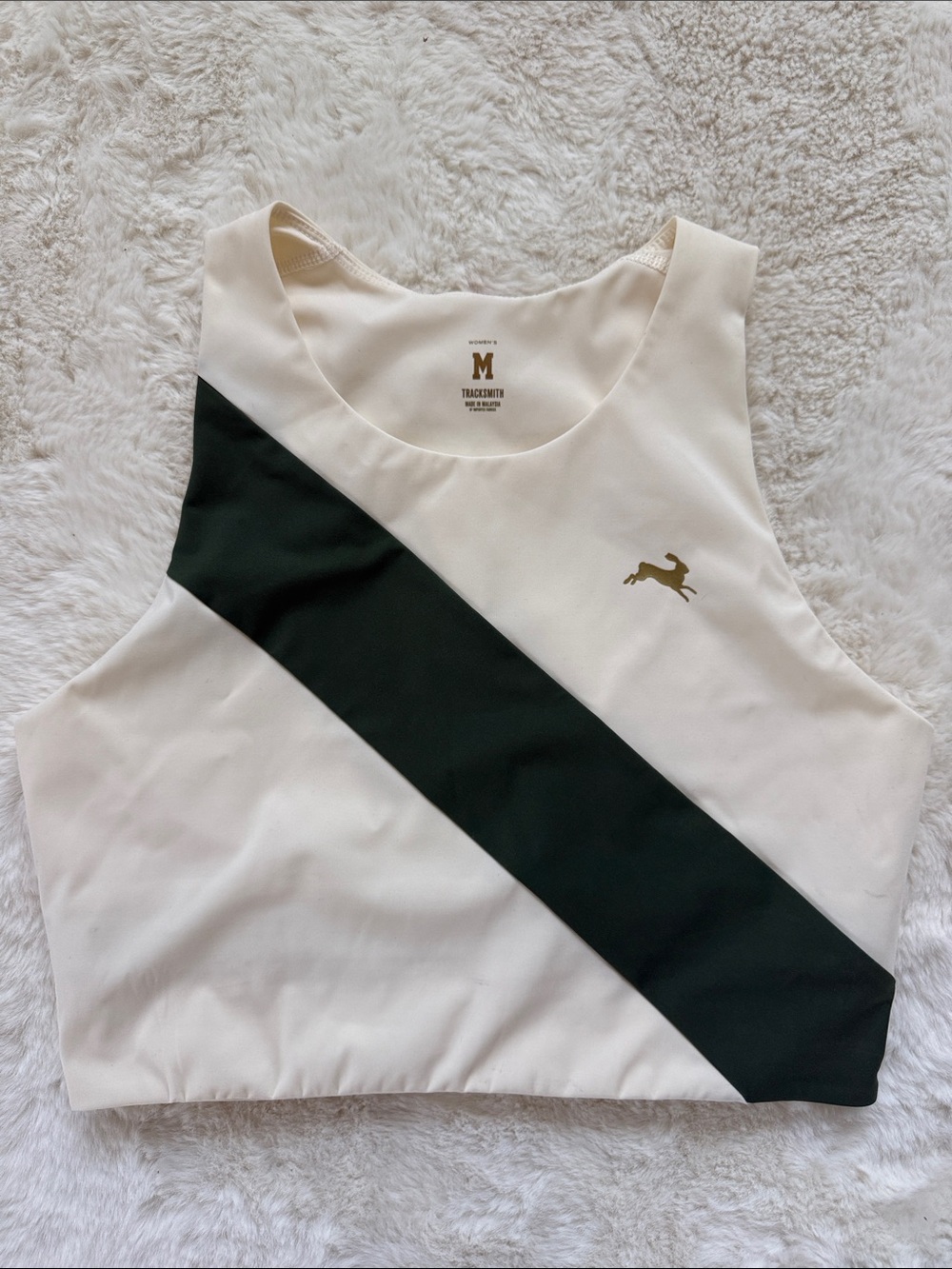 Tracksmith Van Cortlandt Women's Bell Lap Top Running Tank Ivory Green M Medium